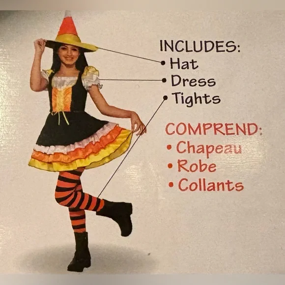 NWT, ‘Little Miss Candy Corn’ Witch Costume- Black, Orange, Yellow, Girl’s 8/10 - Picture 4 of 6
